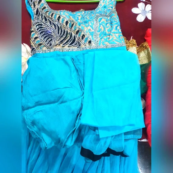 Sale Anarkali Suit with Legging, Duppata Suit Set Floor touch embellished stones - Picture 5 of 8